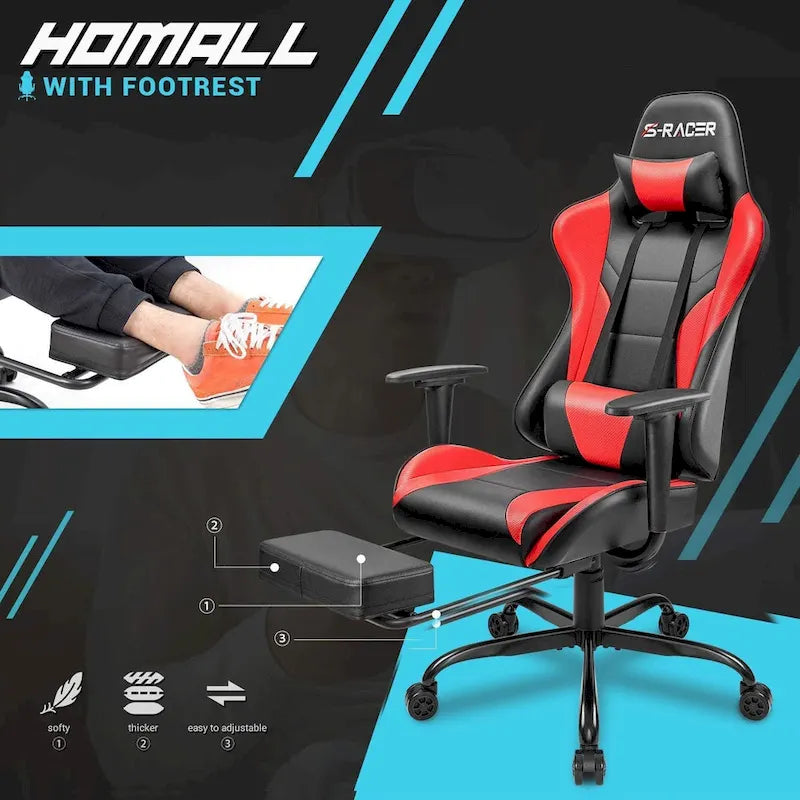 Ergonomic Gaming Chair with Footrest - Ideal for Desk Use 18