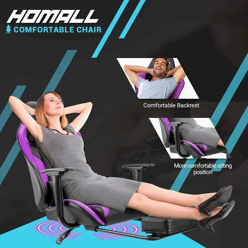 Ergonomic Gaming Chair with Footrest - Ideal for Desk Use 24