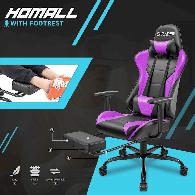 Ergonomic Gaming Chair with Footrest - Ideal for Desk Use 25