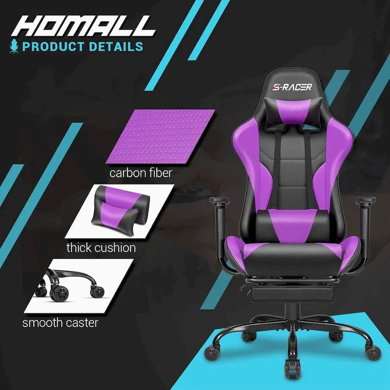 Ergonomic Gaming Chair with Footrest - Ideal for Desk Use 27
