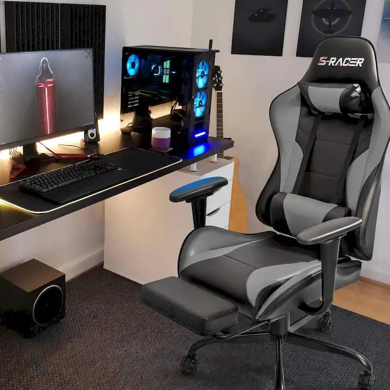 Ergonomic Gaming Chair with Footrest - Ideal for Desk Use 30