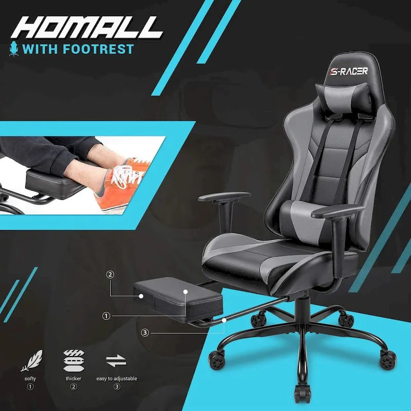 Ergonomic Gaming Chair with Footrest - Ideal for Desk Use 31