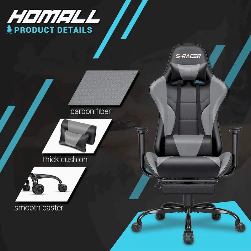 Ergonomic Gaming Chair with Footrest - Ideal for Desk Use 34