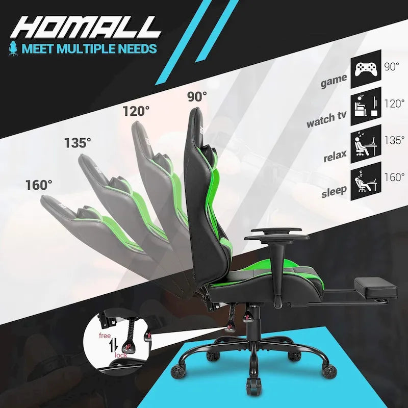 Ergonomic Gaming Chair with Footrest - Ideal for Desk Use 39