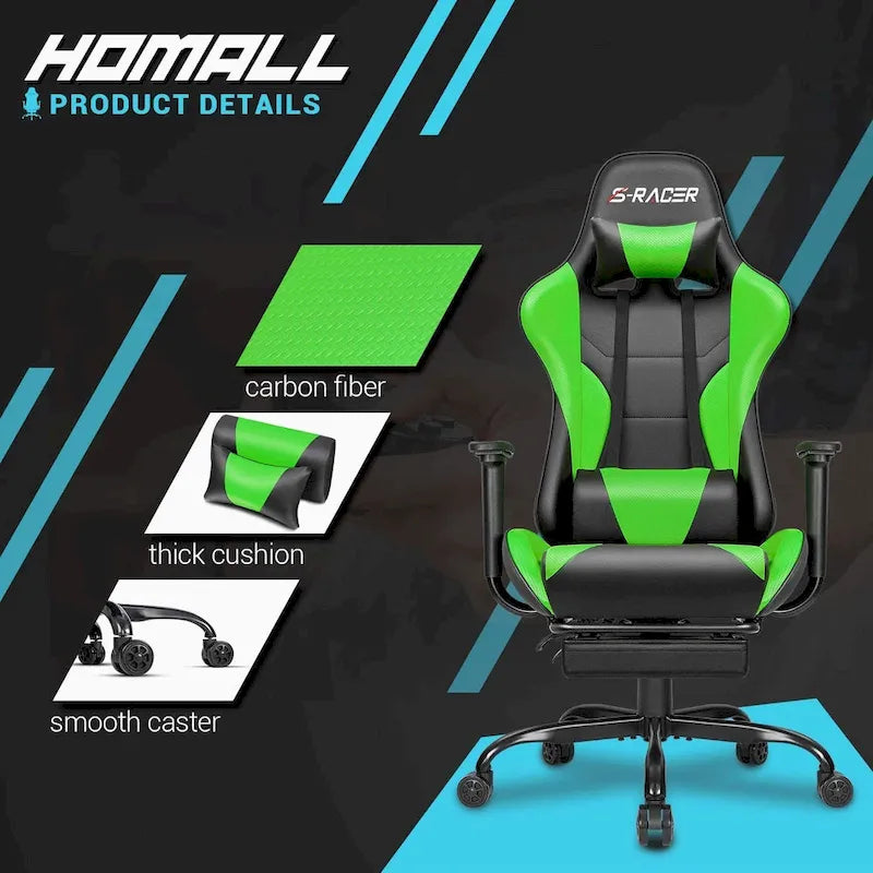 Ergonomic Gaming Chair with Footrest - Ideal for Desk Use 40