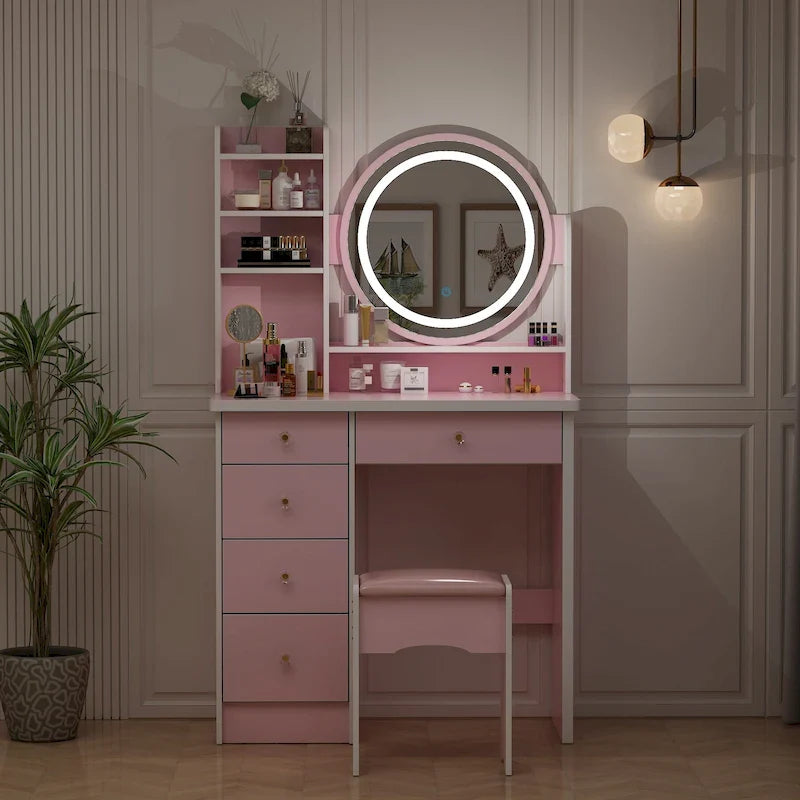 31.5-Inch Makeup Vanity Set with Stool, Mirror, and 3-Color Lighting 21