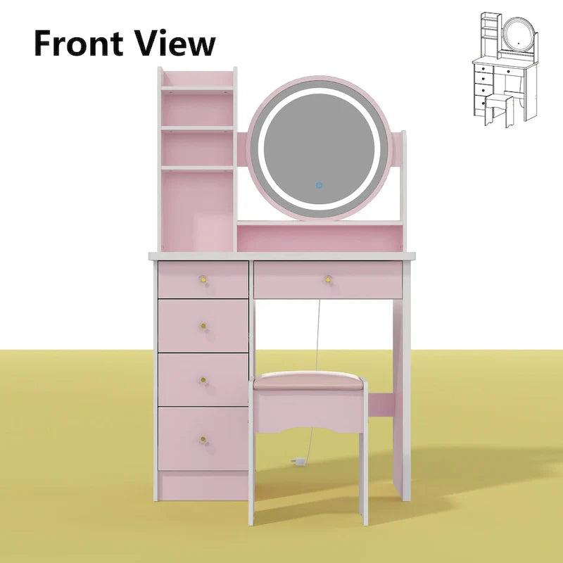 31.5-Inch Makeup Vanity Set with Stool, Mirror, and 3-Color Lighting 1
