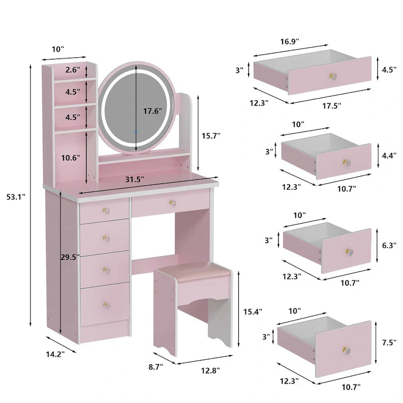 31.5-Inch Makeup Vanity Set with Stool, Mirror, and 3-Color Lighting 2