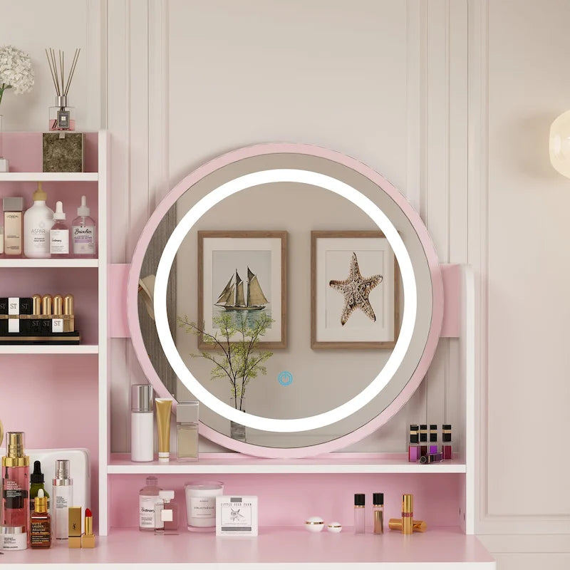 31.5-Inch Makeup Vanity Set with Stool, Mirror, and 3-Color Lighting 3