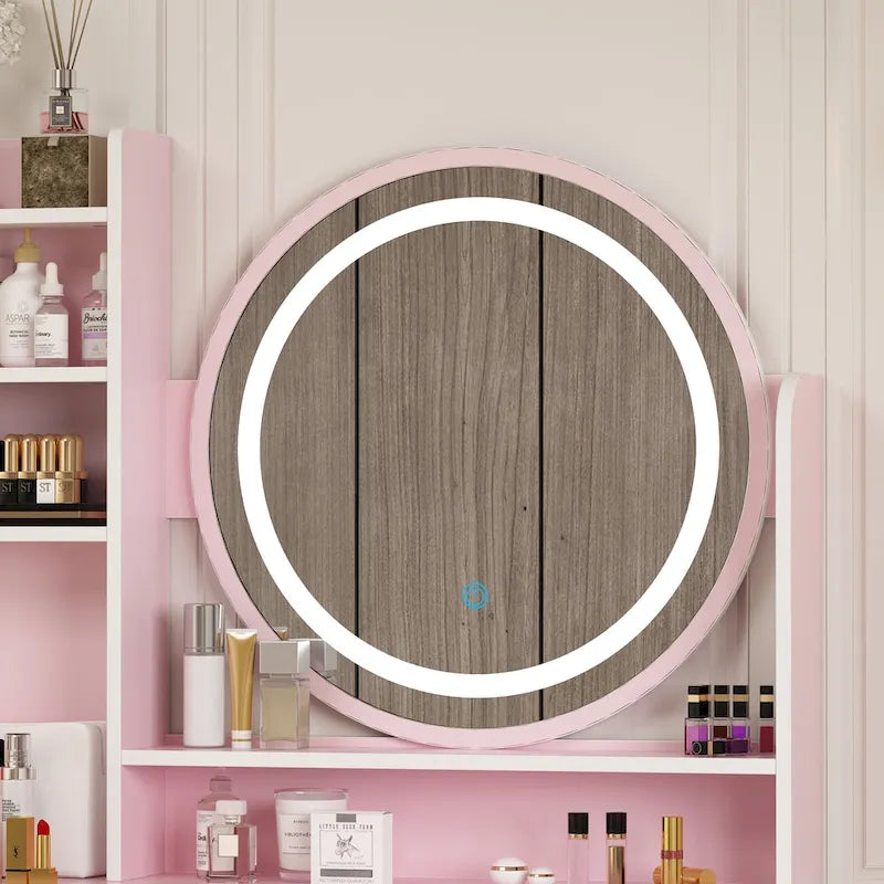 31.5-Inch Makeup Vanity Set with Stool, Mirror, and 3-Color Lighting 4