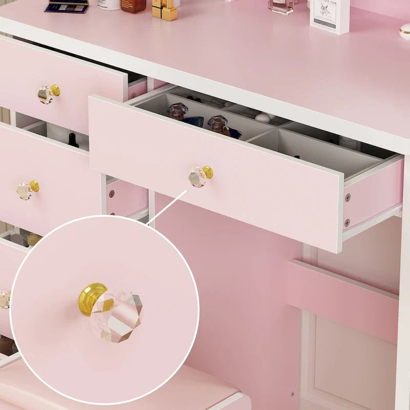 31.5-Inch Makeup Vanity Set with Stool, Mirror, and 3-Color Lighting 5