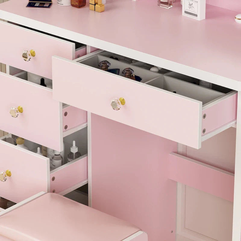 31.5-Inch Makeup Vanity Set with Stool, Mirror, and 3-Color Lighting 7