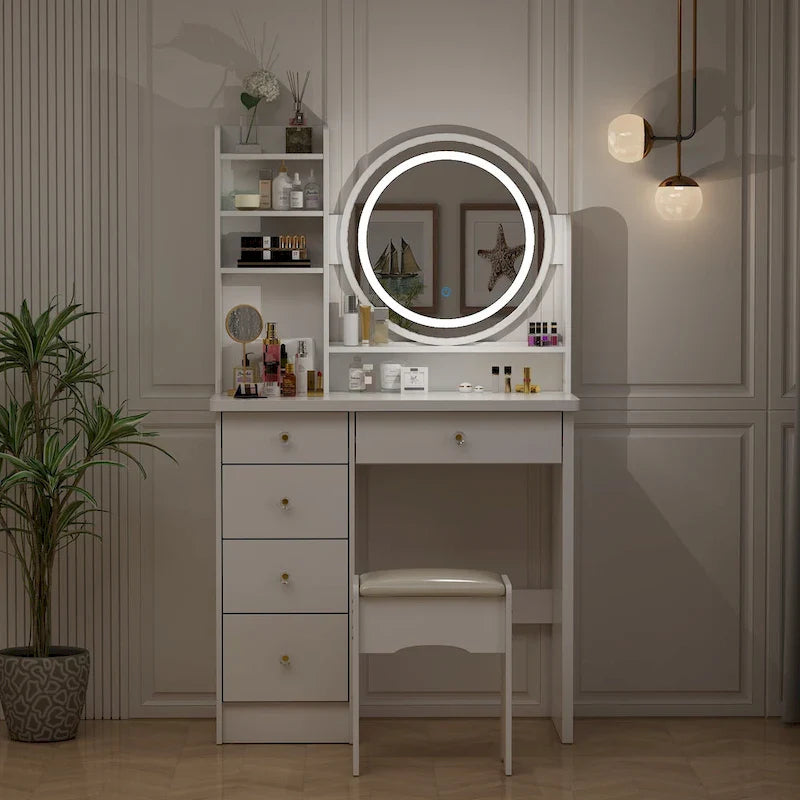 31.5-Inch Makeup Vanity Set with Stool, Mirror, and 3-Color Lighting 9