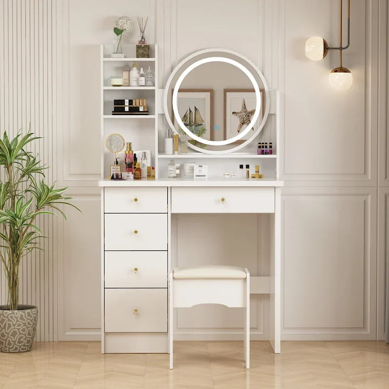 31.5-Inch Makeup Vanity Set with Stool, Mirror, and 3-Color Lighting 10