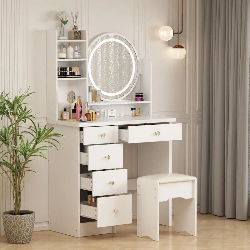 31.5-Inch Makeup Vanity Set with Stool, Mirror, and 3-Color Lighting 11