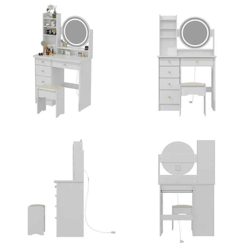 31.5-Inch Makeup Vanity Set with Stool, Mirror, and 3-Color Lighting 12