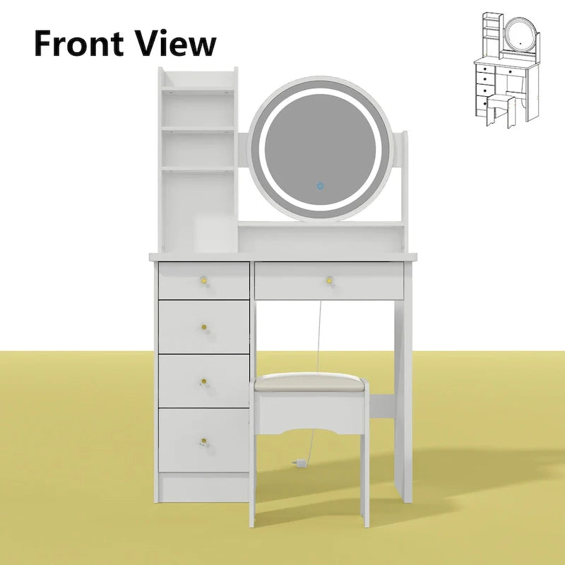 31.5-Inch Makeup Vanity Set with Stool, Mirror, and 3-Color Lighting 13
