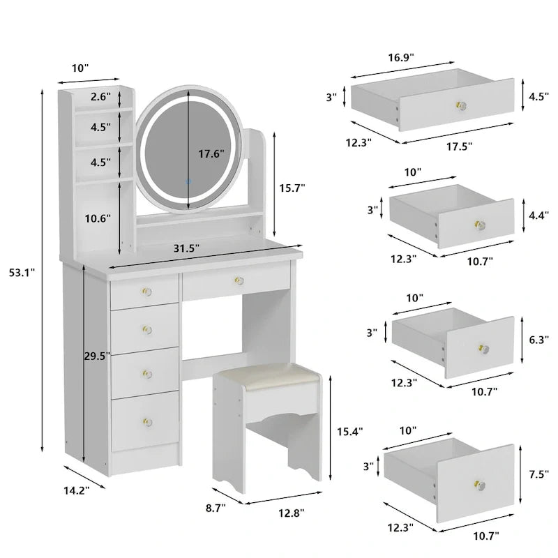 31.5-Inch Makeup Vanity Set with Stool, Mirror, and 3-Color Lighting 15
