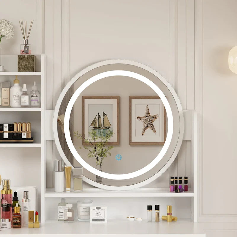 31.5-Inch Makeup Vanity Set with Stool, Mirror, and 3-Color Lighting 16