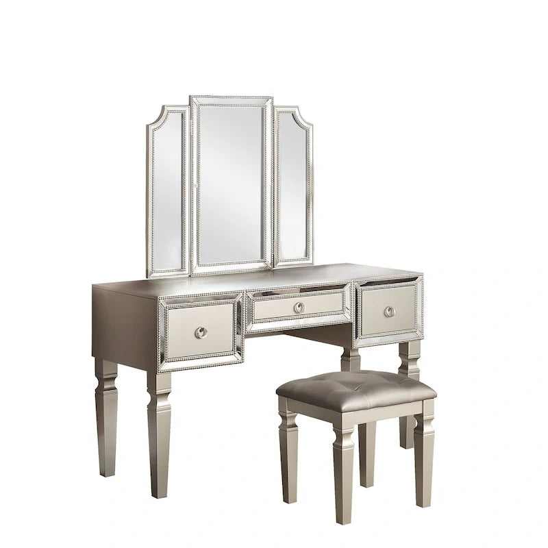Fabric and Wood Vanity Set with Matching Stool 18