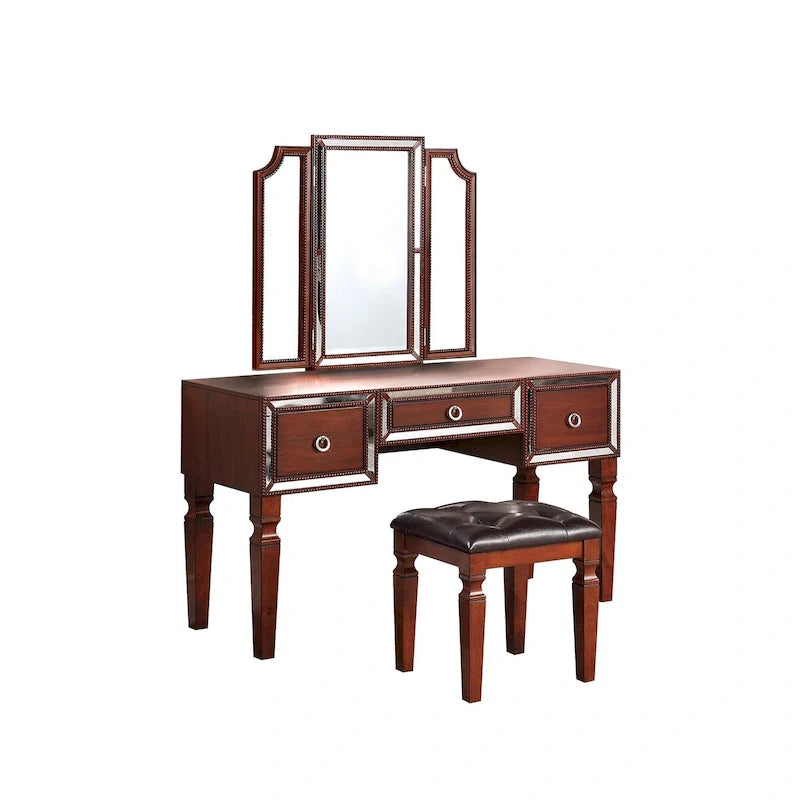Fabric and Wood Vanity Set with Matching Stool 19