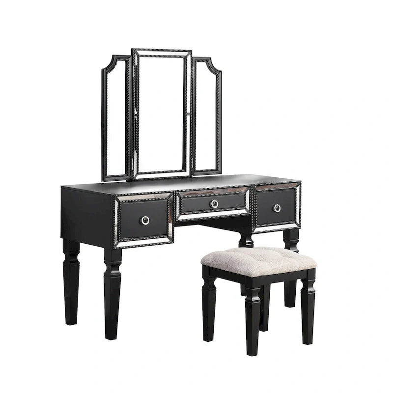 Fabric and Wood Vanity Set with Matching Stool 20