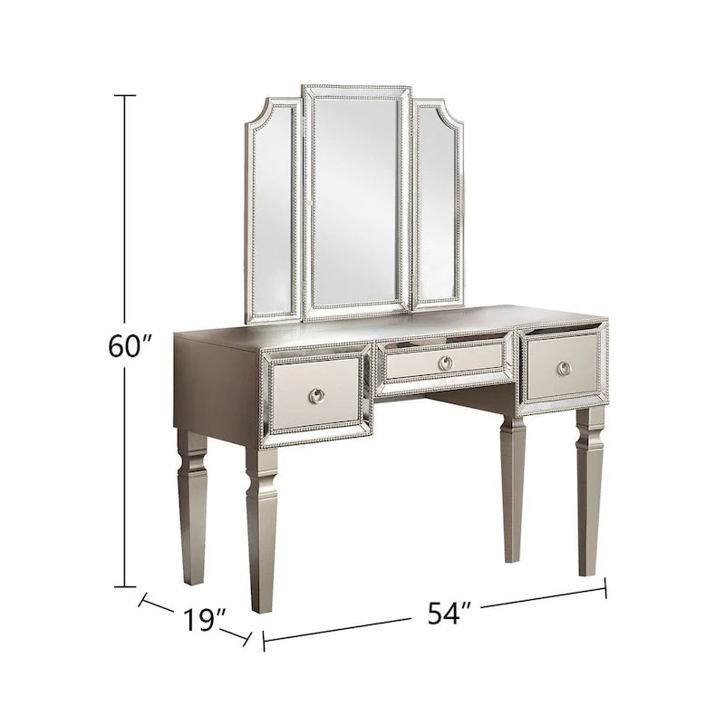 Fabric and Wood Vanity Set with Matching Stool 1