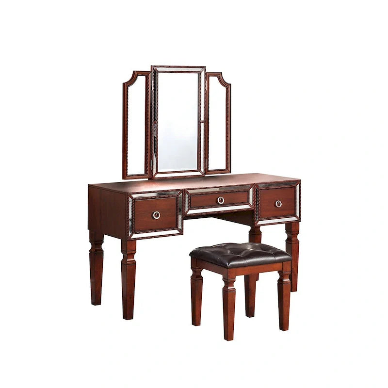 Fabric and Wood Vanity Set with Matching Stool 3