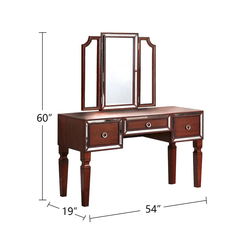 Fabric and Wood Vanity Set with Matching Stool 5