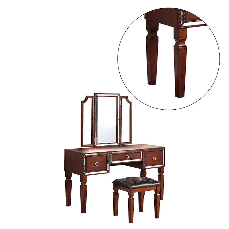 Fabric and Wood Vanity Set with Matching Stool 7