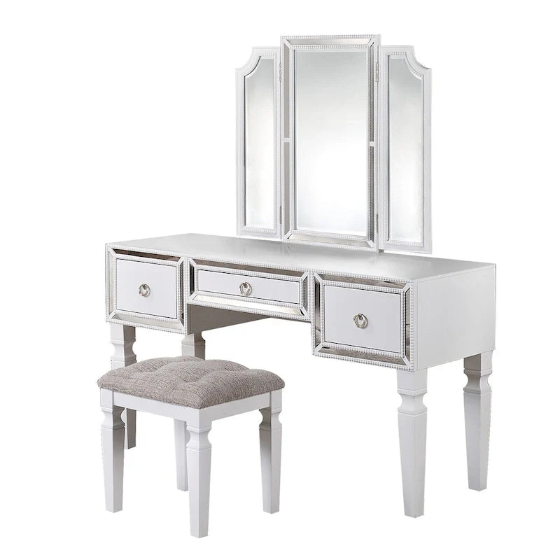 Fabric and Wood Vanity Set with Matching Stool 8