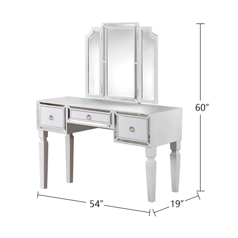 Fabric and Wood Vanity Set with Matching Stool 10