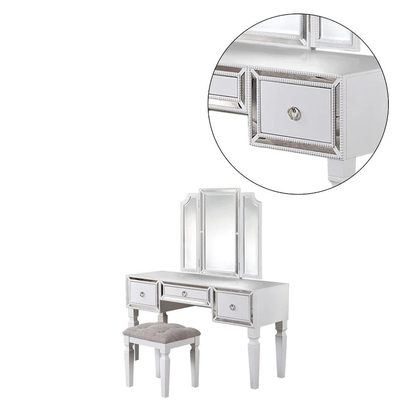 Fabric and Wood Vanity Set with Matching Stool 12