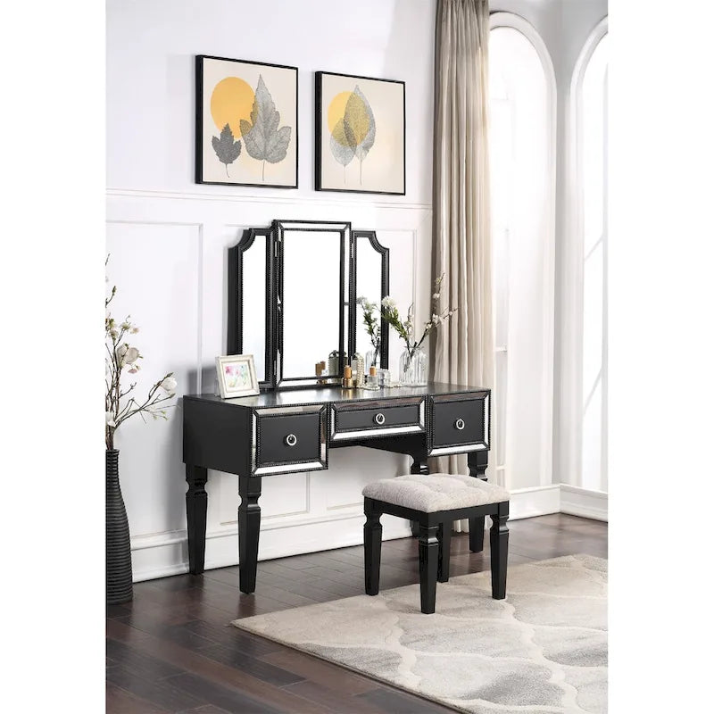 Fabric and Wood Vanity Set with Matching Stool 14