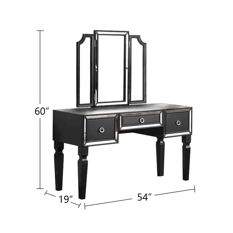 Fabric and Wood Vanity Set with Matching Stool 15