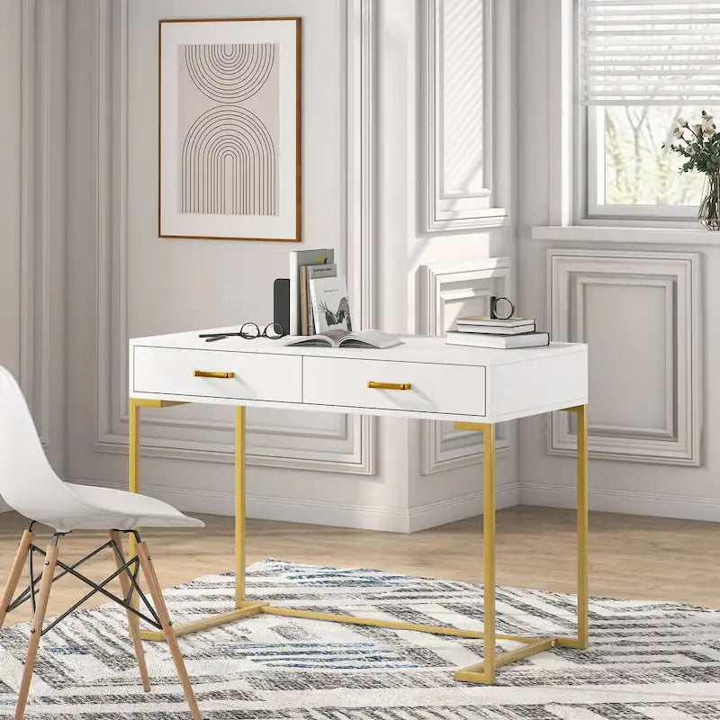 Contemporary Writing Desk with 2 Drawers for Bedroom and Home Office 1