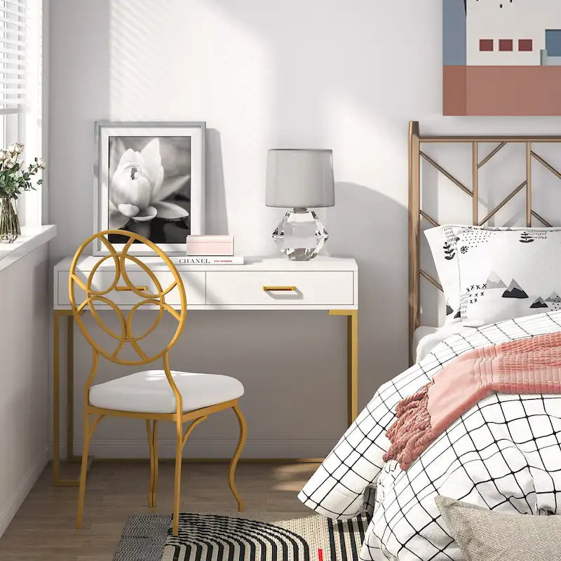 Contemporary Writing Desk with 2 Drawers for Bedroom and Home Office 4