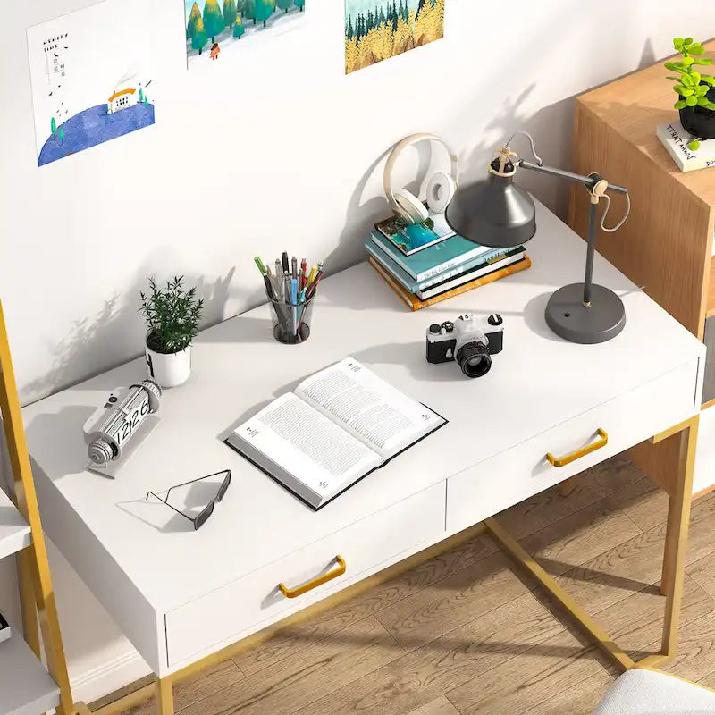 Contemporary Writing Desk with 2 Drawers for Bedroom and Home Office 6