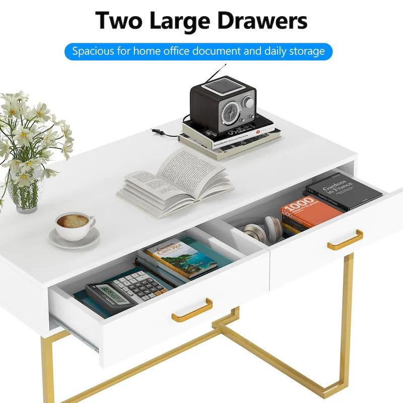 Contemporary Writing Desk with 2 Drawers for Bedroom and Home Office 7