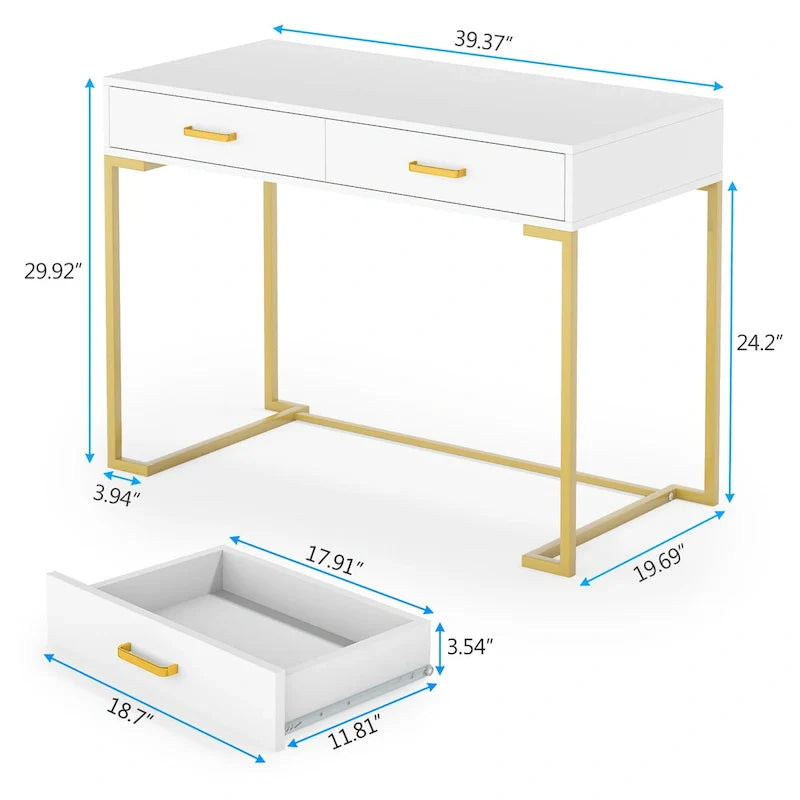 Contemporary Writing Desk with 2 Drawers for Bedroom and Home Office 8