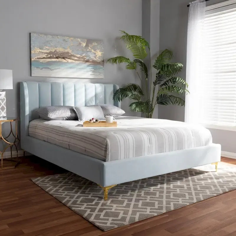 Bruce Glam Velvet Platform Bed in Silver Orchid 1