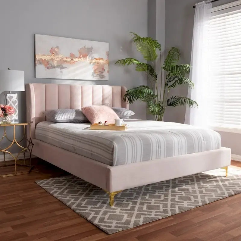 Bruce Glam Velvet Platform Bed in Silver Orchid 2