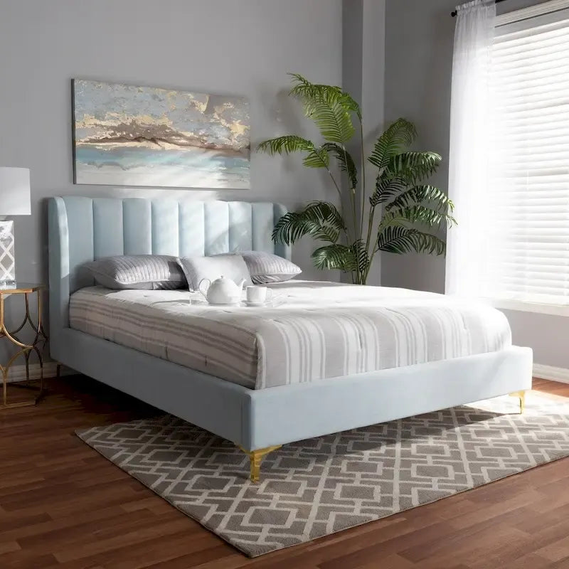 Bruce Glam Velvet Platform Bed in Silver Orchid 7