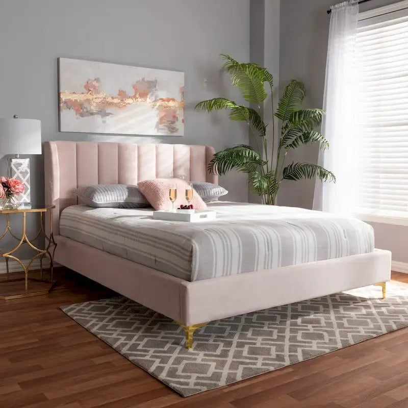 Bruce Glam Velvet Platform Bed in Silver Orchid 12
