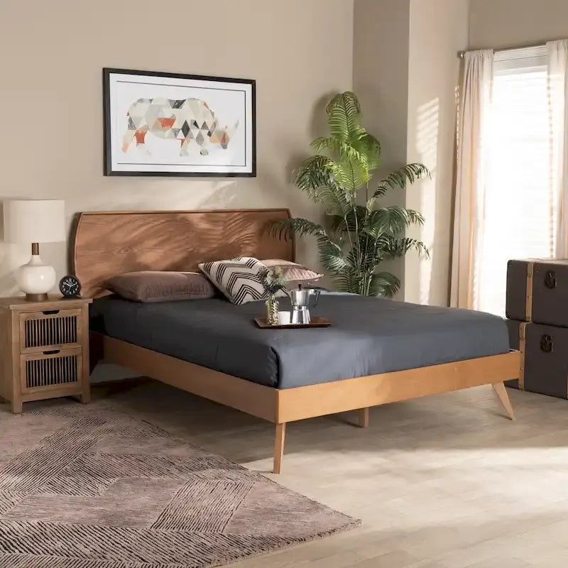Mid-Century Walnut Brown Wood Platform Bed by Aimi 1