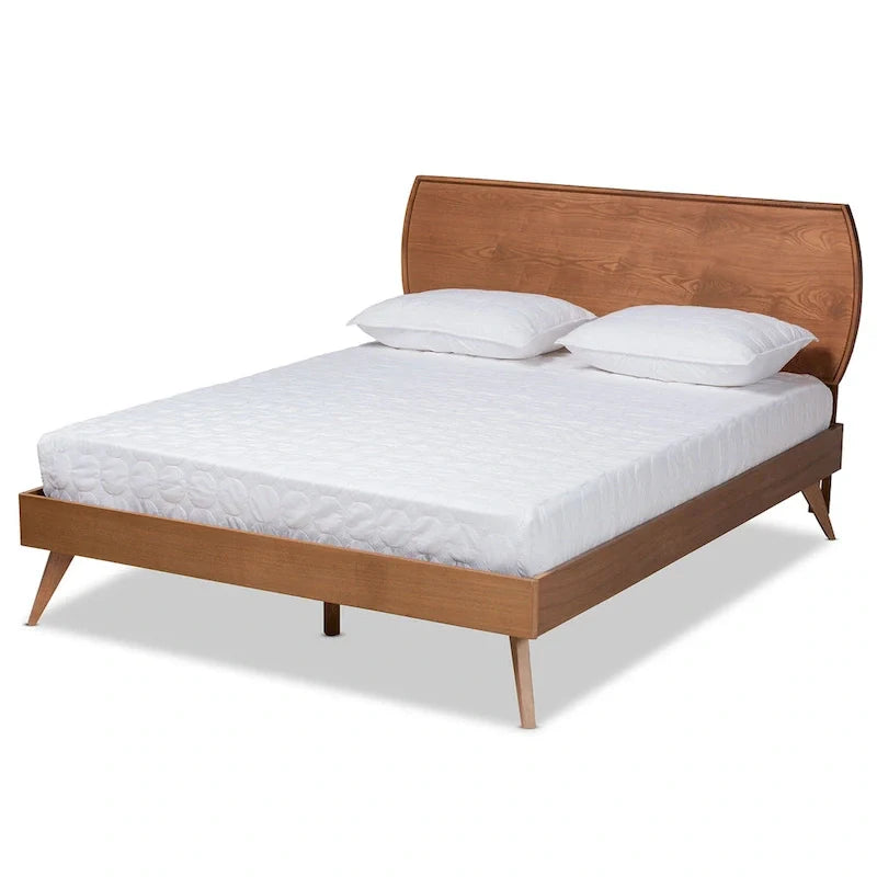 Mid-Century Walnut Brown Wood Platform Bed by Aimi 2
