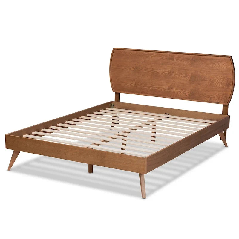 Mid-Century Walnut Brown Wood Platform Bed by Aimi 4
