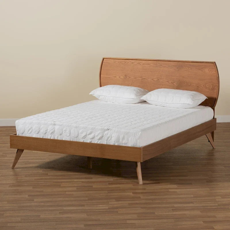 Mid-Century Walnut Brown Wood Platform Bed by Aimi 8