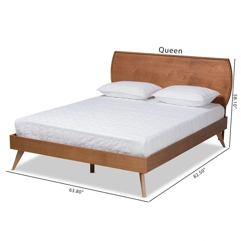 Mid-Century Walnut Brown Wood Platform Bed by Aimi 10