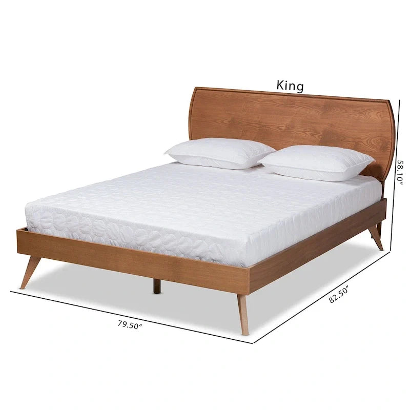 Mid-Century Walnut Brown Wood Platform Bed by Aimi 11